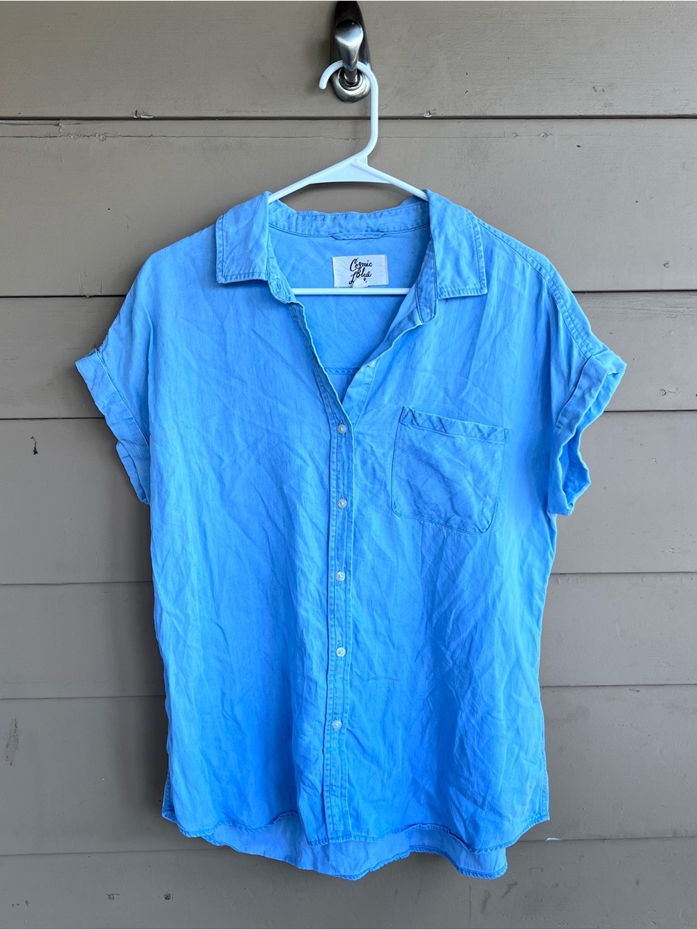 Cosmic Blue Love Chambray Collared Button Down Shirt Size M